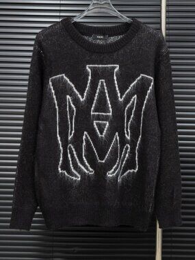 Amiri Black Fuzzy Large Logo Crew Neck Sweater
